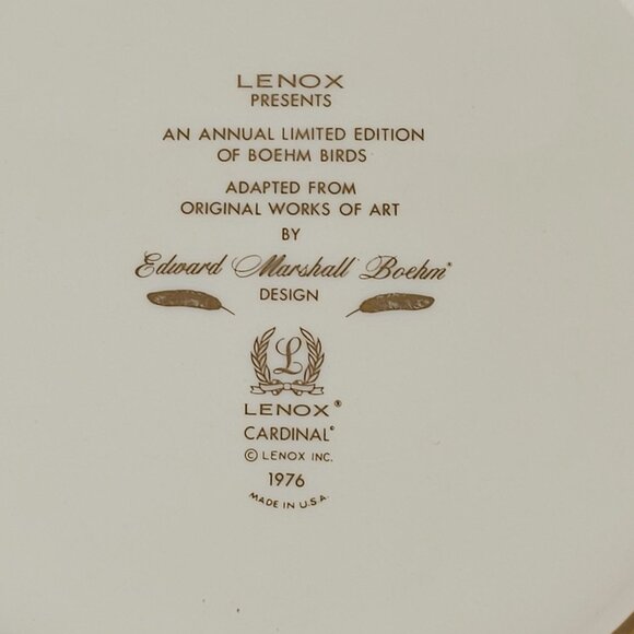 Lenox Limited Edition Birds Plate Cardinal Edward Marshall Boehm 1976 - Picture 6 of 10